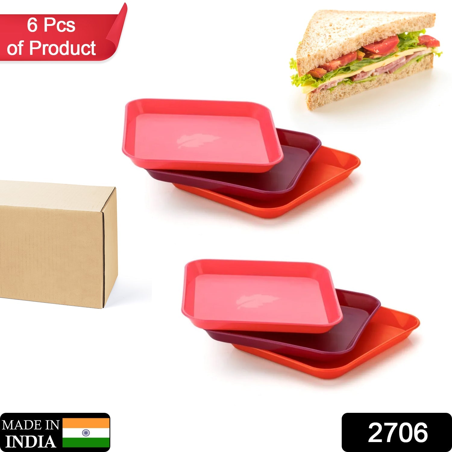 2706 Square Plastic Dinner Plate Set (Set of 6 Pcs) Colorful Snacks / Breakfast Plate DeoDap 2706 Square Plastic Dinner Plate Set (Set of 6 Pcs) Colorful Snacks / Breakfast Plate DeoDap